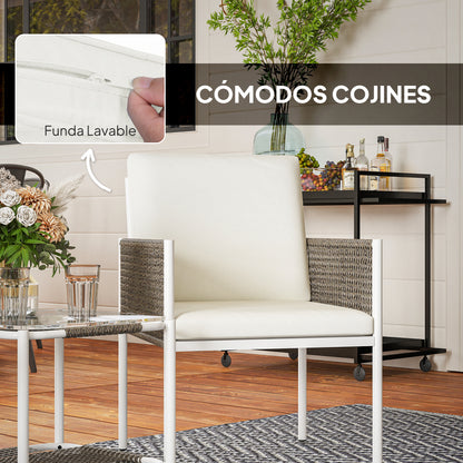 Outsunny Conjunto De Muebles De Ratán 1 Mesa Y 2 Sillas Con Cojines Marrón_4