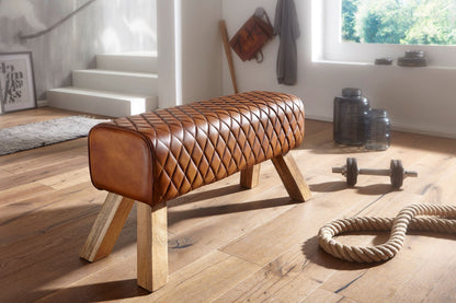 Banco Cuero Y Madera Maciza 89x46x35 Cm_2