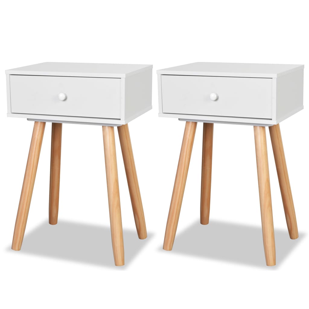 Mesitas De Noche 2 Uds Madera Maciza De Pino Blanco 40x30x61 Cm_0