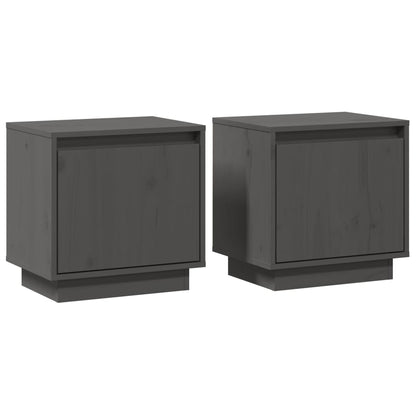 Mesitas De Noche 2 Uds Madera Maciza De Pino Gris 40x30x40 Cm_0