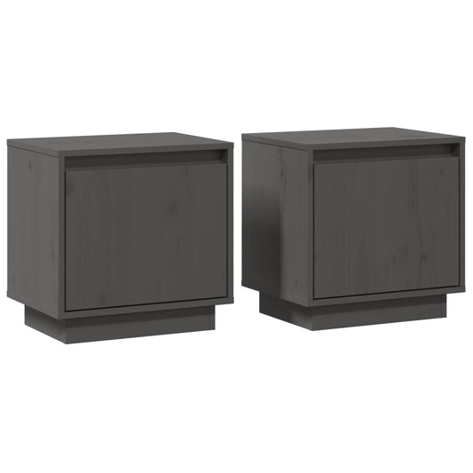 Mesitas De Noche 2 Uds Madera Maciza De Pino Gris 40x30x40 Cm_0