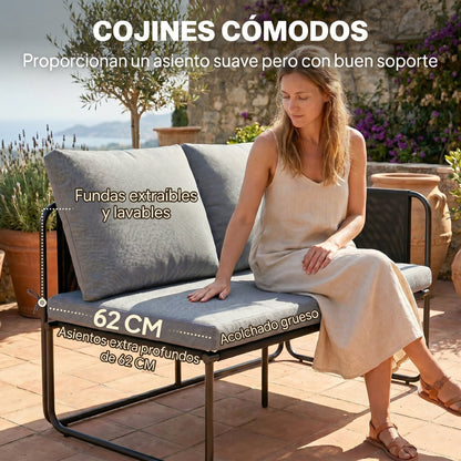 Outsunny Conjunto Jardín Exterior De 4 Piezas 2 Mesas De Vidrio 2 Sofás Cojines_5