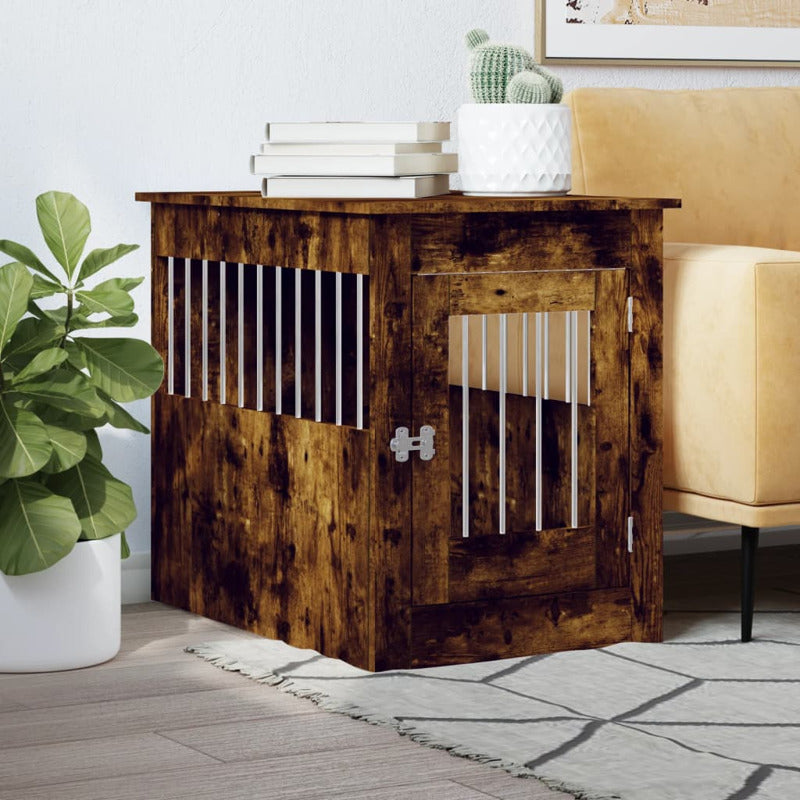 Jaula Para Perros En Mueble Estilo Roble Ahumado 55x80x68 Cm Material De Madera_1