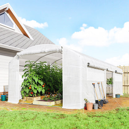 Outsunny Invernadero De Túnel 6x3x2 M Con 3 Puertas Enrollables Ventanas Blanco_1