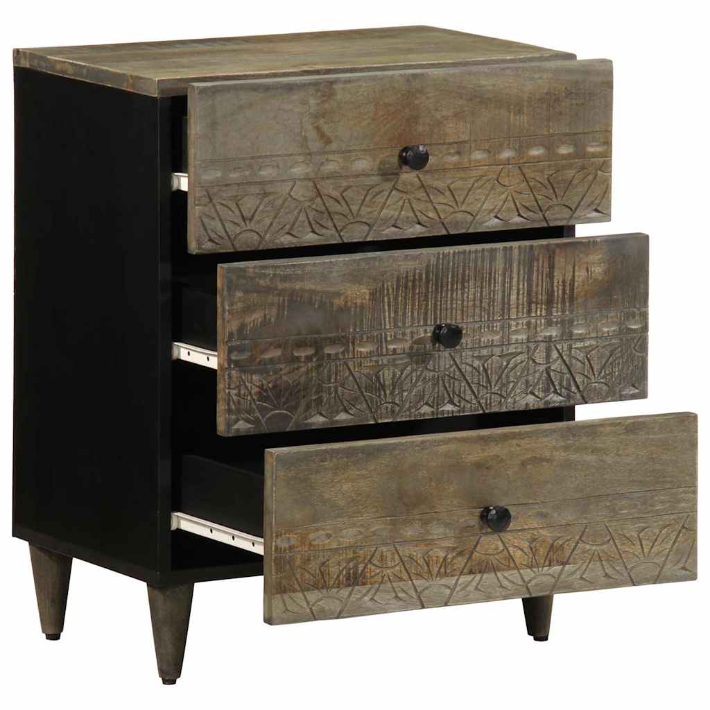 Mesita De Noche Madera Maciza De Mango Gris Claro 50x33x60 Cm_1