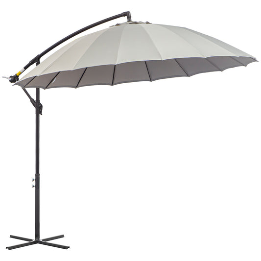Outsunny Sombrilla Jardín Ø300 Cm Con Manivela Manual Base Cruzada Gris_0