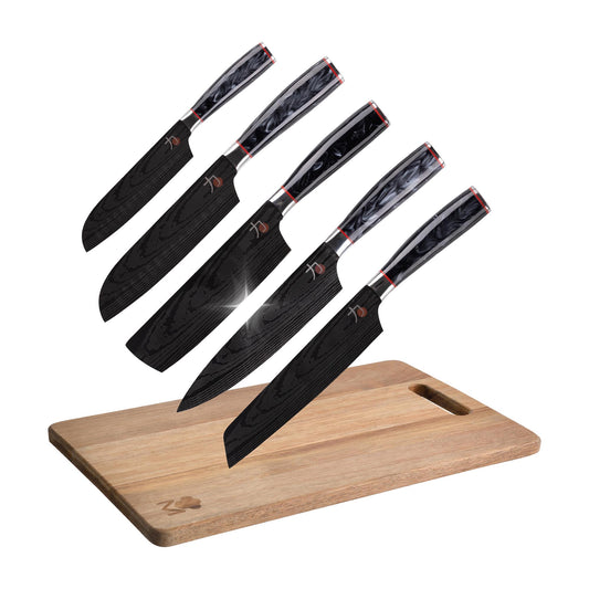 Set De 5 Cuchillos Japoneses Tetsu Y Tabla De Cortar 40x25x1,6cm Masterpro_0