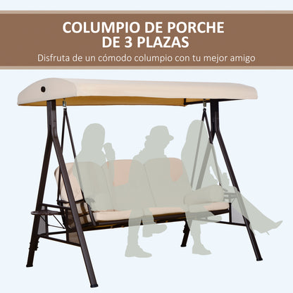 Outsunny Columpio Balancín Jardín 3 Plazas Techo 2 Cojines 208x121x172 Cm Beige_4