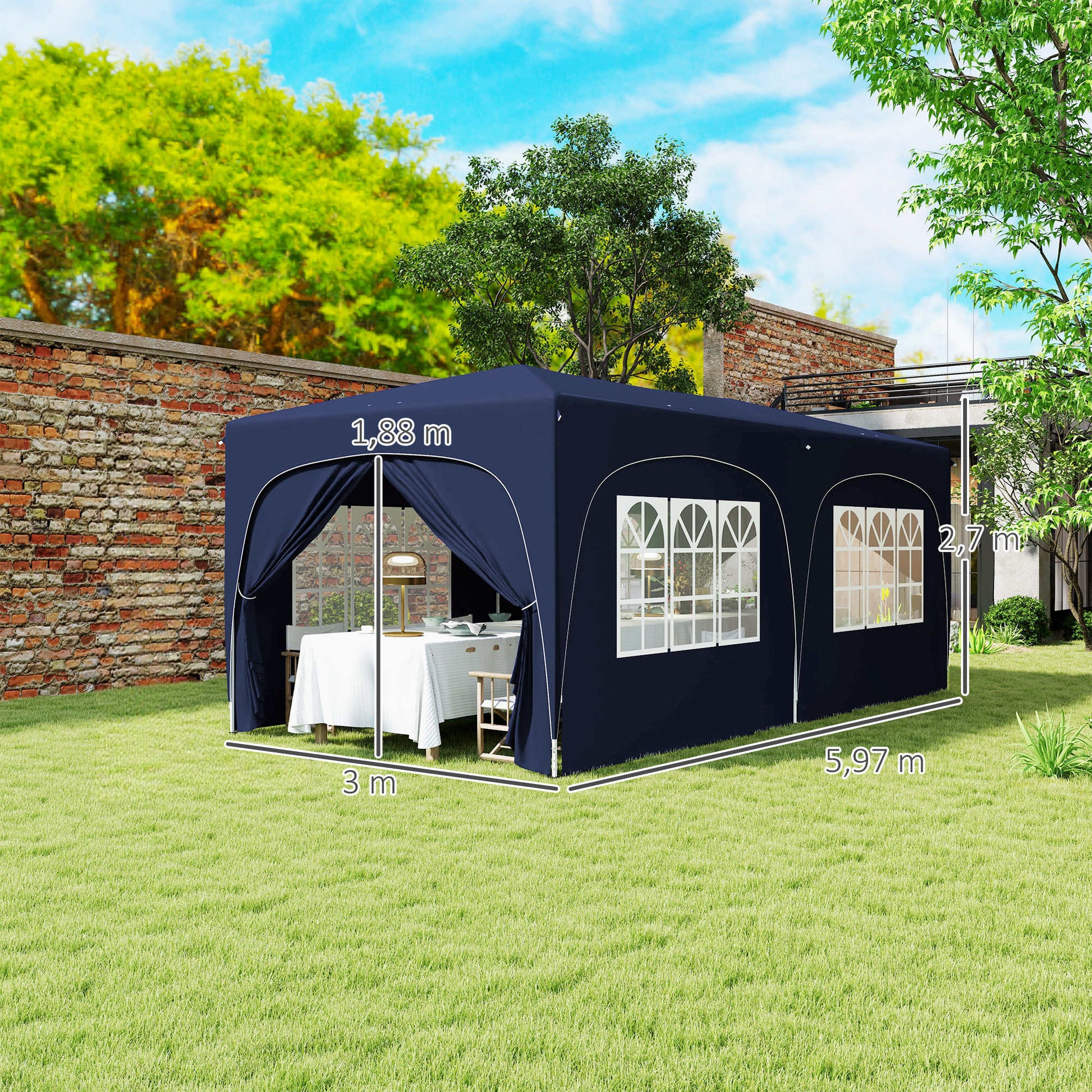 Outsunny Carpa Plegable Gazabo 3x6 M Con Paneles Laterales Upf50+ Azul Oscuro_2