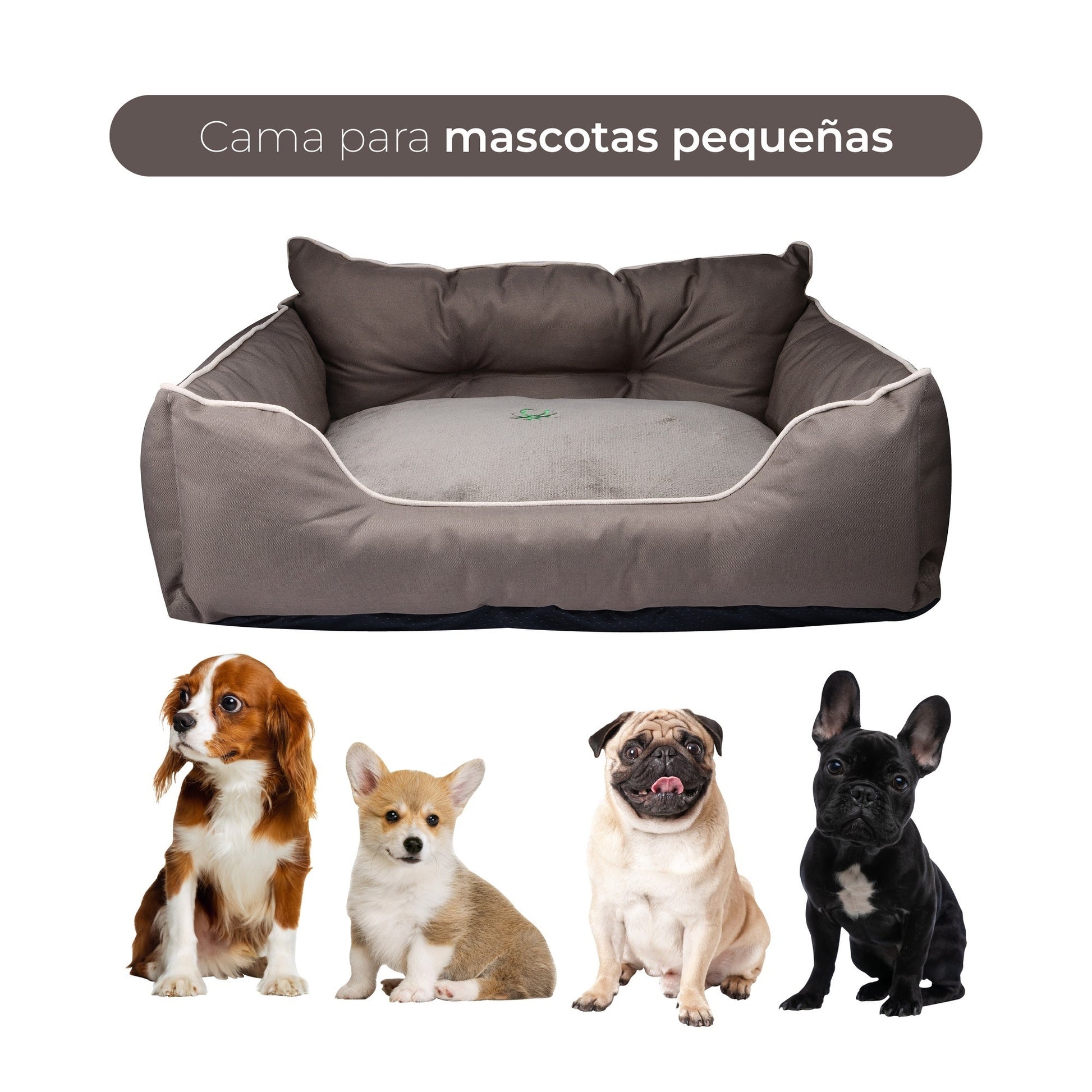 Cama Para Mascota 50x40x18cm Marrón + Comedero Doble De Acero En Bambú_3