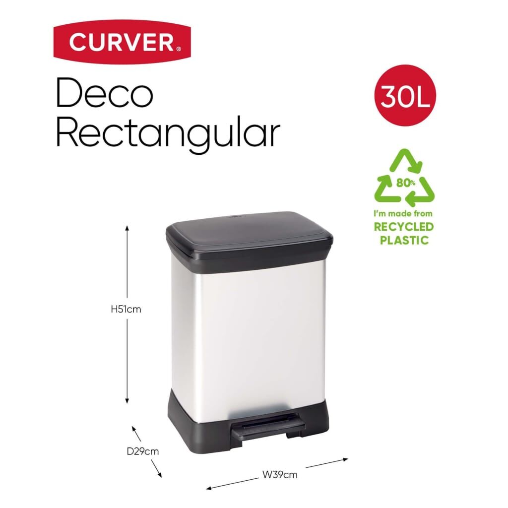 Curver Papelera De Pedal Deco Rectangular Plateado 30 L_2
