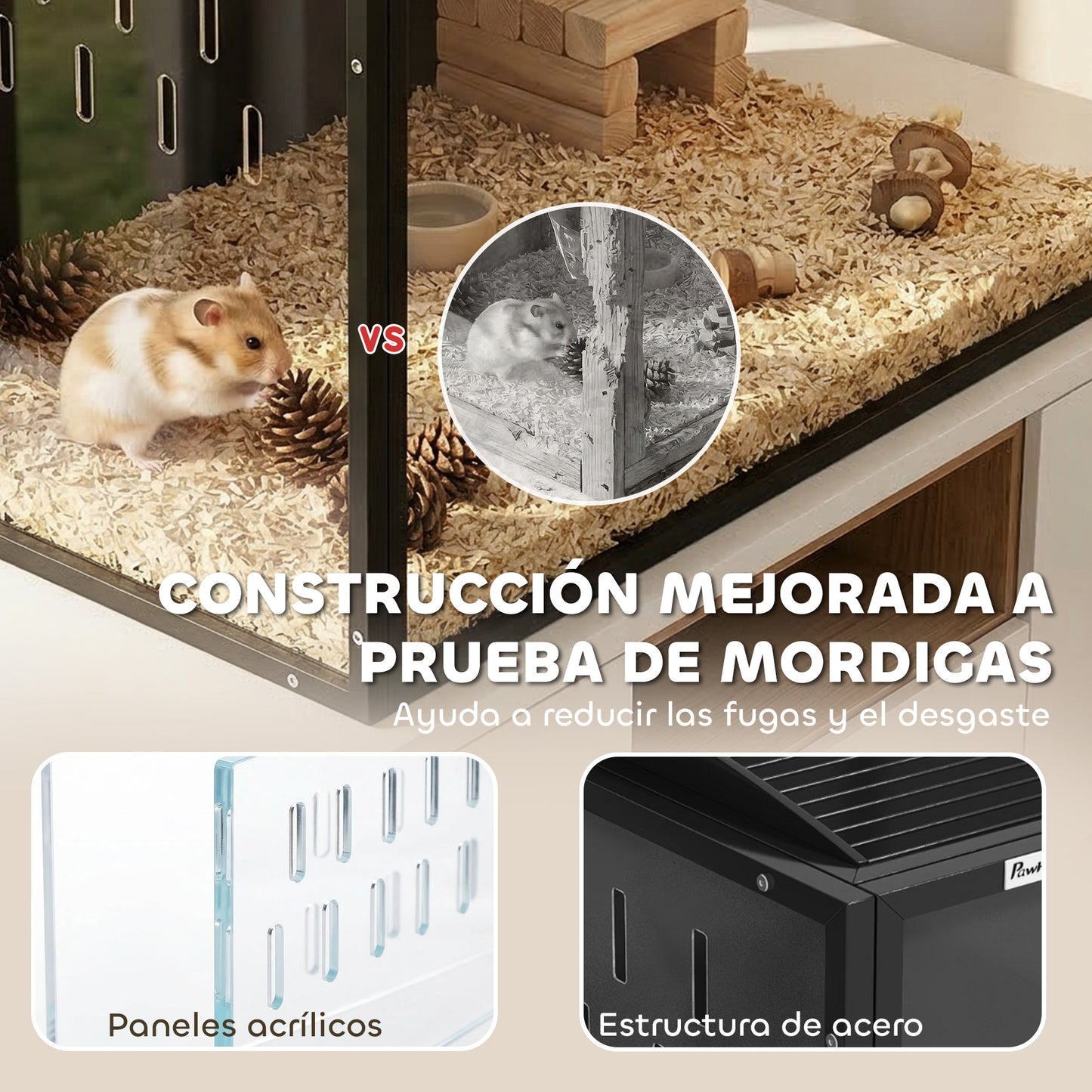 Pawhut Jaula Para Hámster Grande 105x51x53 Cm Con Tapa Ventilada Abatible Negro_5