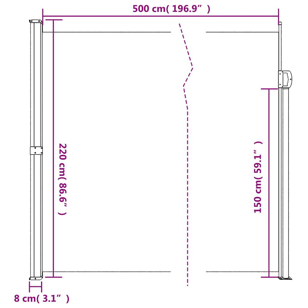 Vidaxl Toldo Lateral Retráctil Gris Taupe 220x500 Cm_2