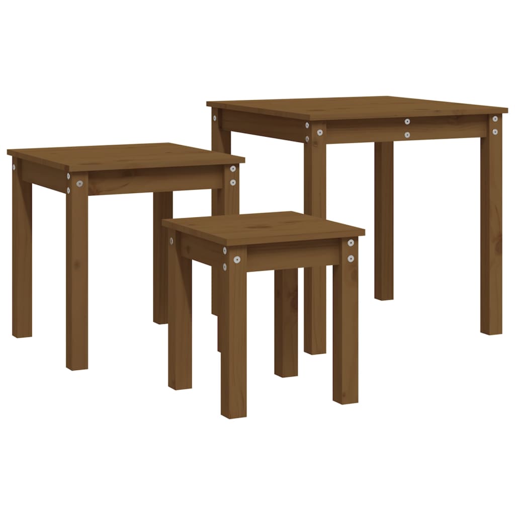Mesas Apilables 3 Piezas Madera Maciza De Pino Marrón Miel_4