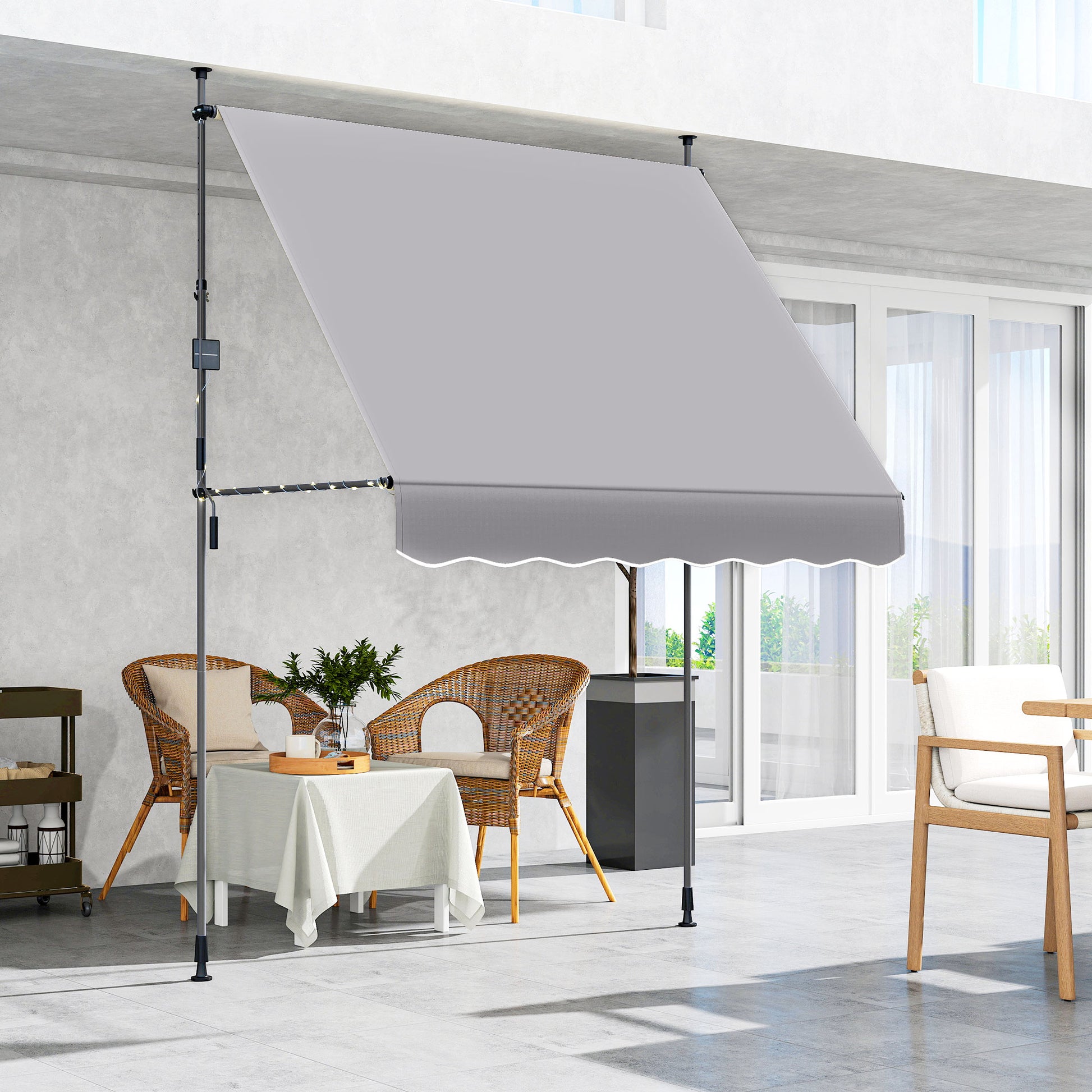 Outsunny Toldo Manual Retráctil Altura Ajustable Con Manivela 210-310 Cm Gris_3