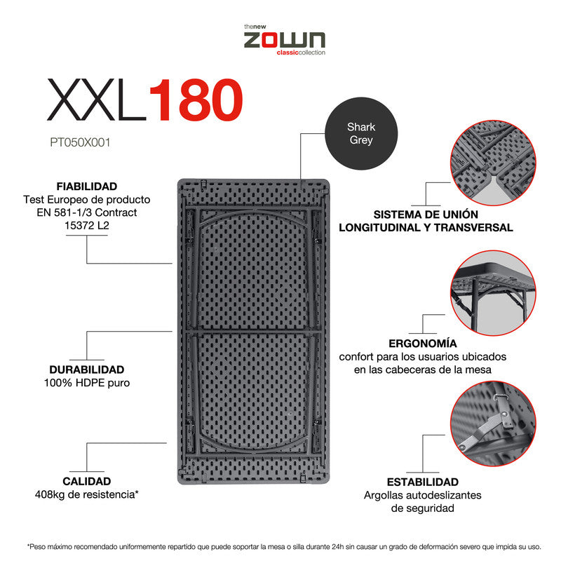 Zown Mesa Cuadrada Plegable Polietileno Para Eventos New Zown Classic Xxl180_5