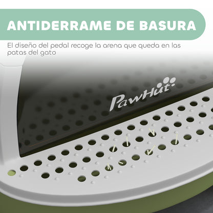 Pawhut Arenero Para Gatos Cubierto Con Bandeja Pala Y Asa Blanco Y Verde_5