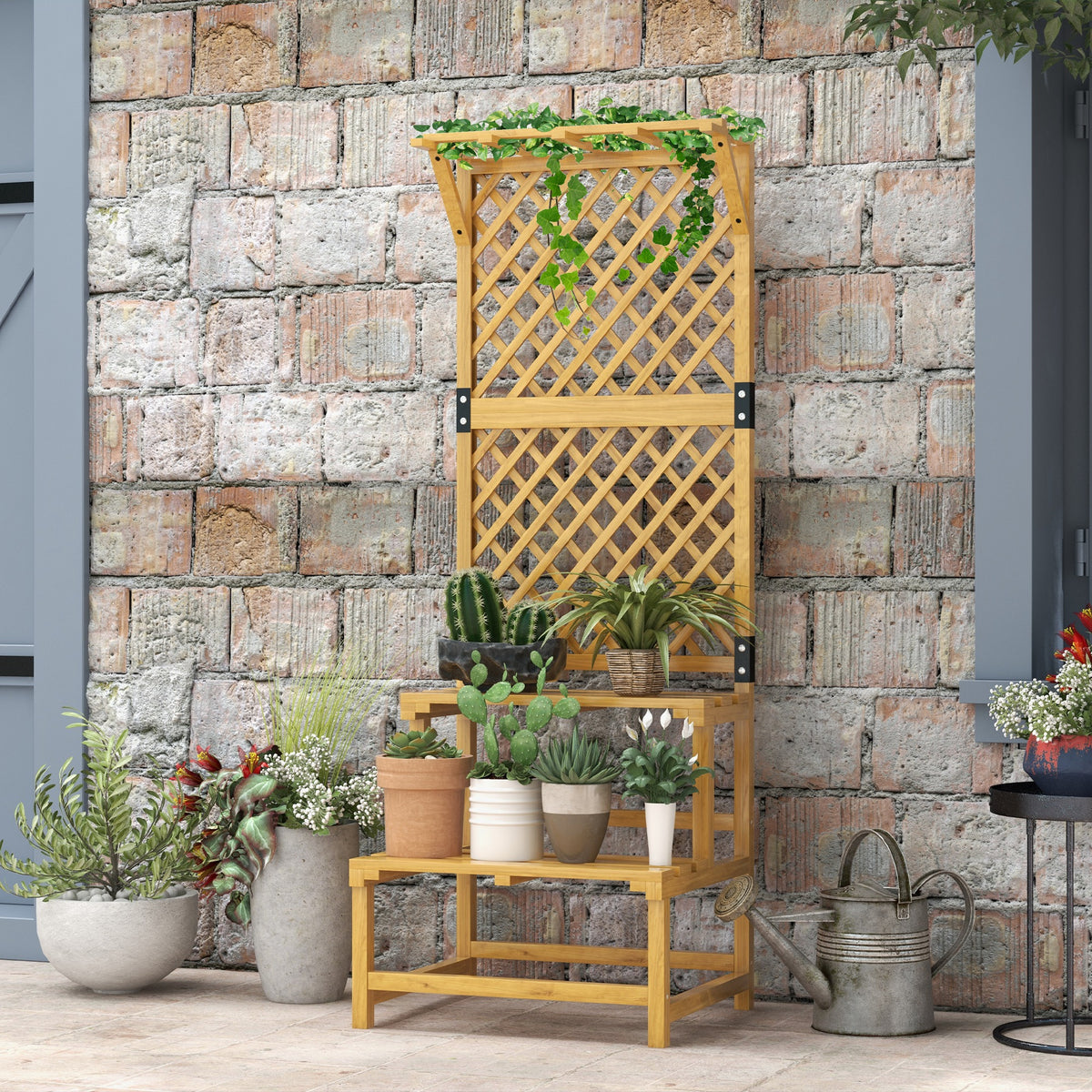 Estantería Para Plantas Outsunny Madera De Abeto Madera Natural 60x50x166 Cm_1