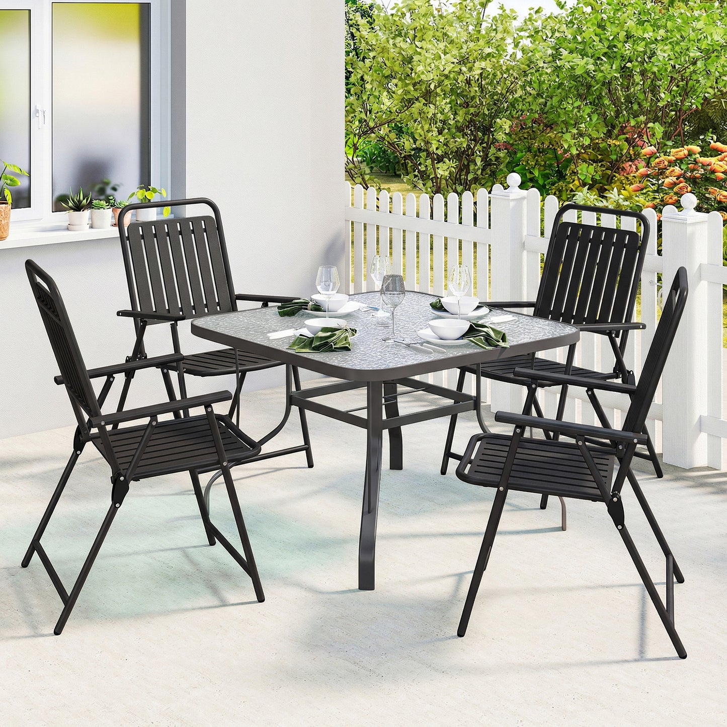 Outsunny Juego De 4 Sillas De Jardín Exterior Plegables 55x63x93 Cm Negro_3