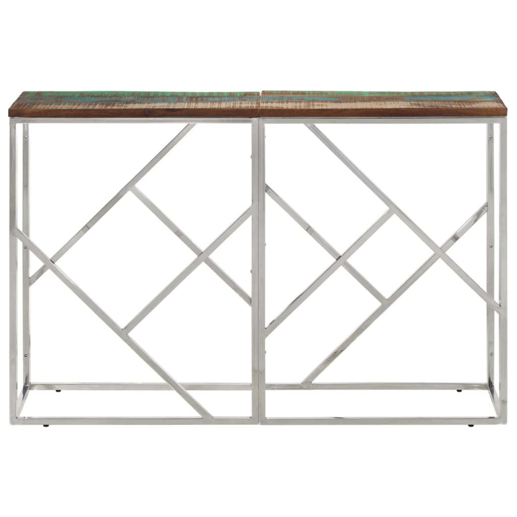 Mesa Consola Acero Inoxidable Madera Maciza Reciclada Plateada_0