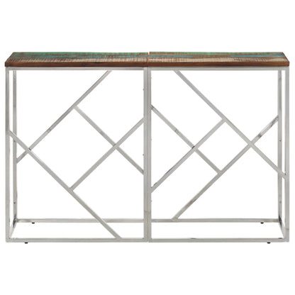 Mesa Consola Acero Inoxidable Madera Maciza Reciclada Plateada_0