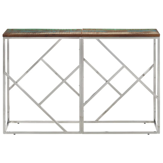 Mesa Consola Acero Inoxidable Madera Maciza Reciclada Plateada_0