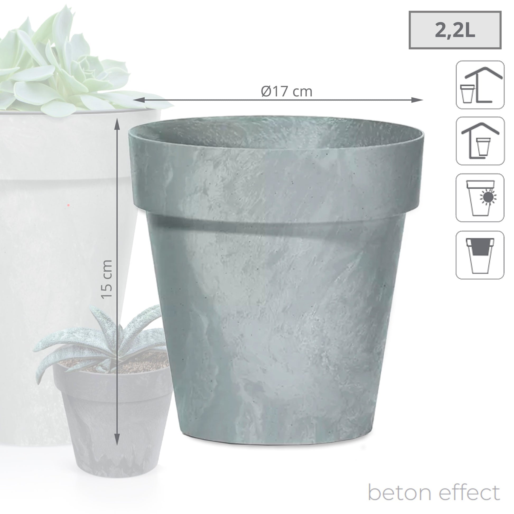 Maceta Cube Beton Effect 2,2l., Dimensiones (mm) 170x170x150, Color Hormigón_2