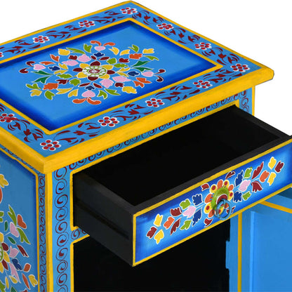 Mesita De Noche Madera Maciza De Mango Turquesa Pintada A Mano_2