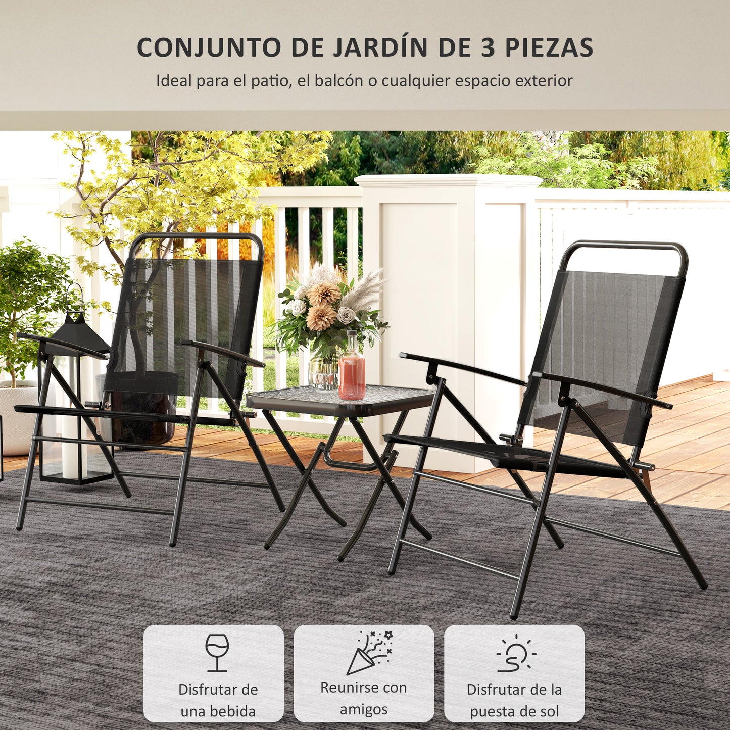 Outsunny Conjunto De Mesa Y Sillas De Terraza Exterior Plegables De 3 Piezas_3