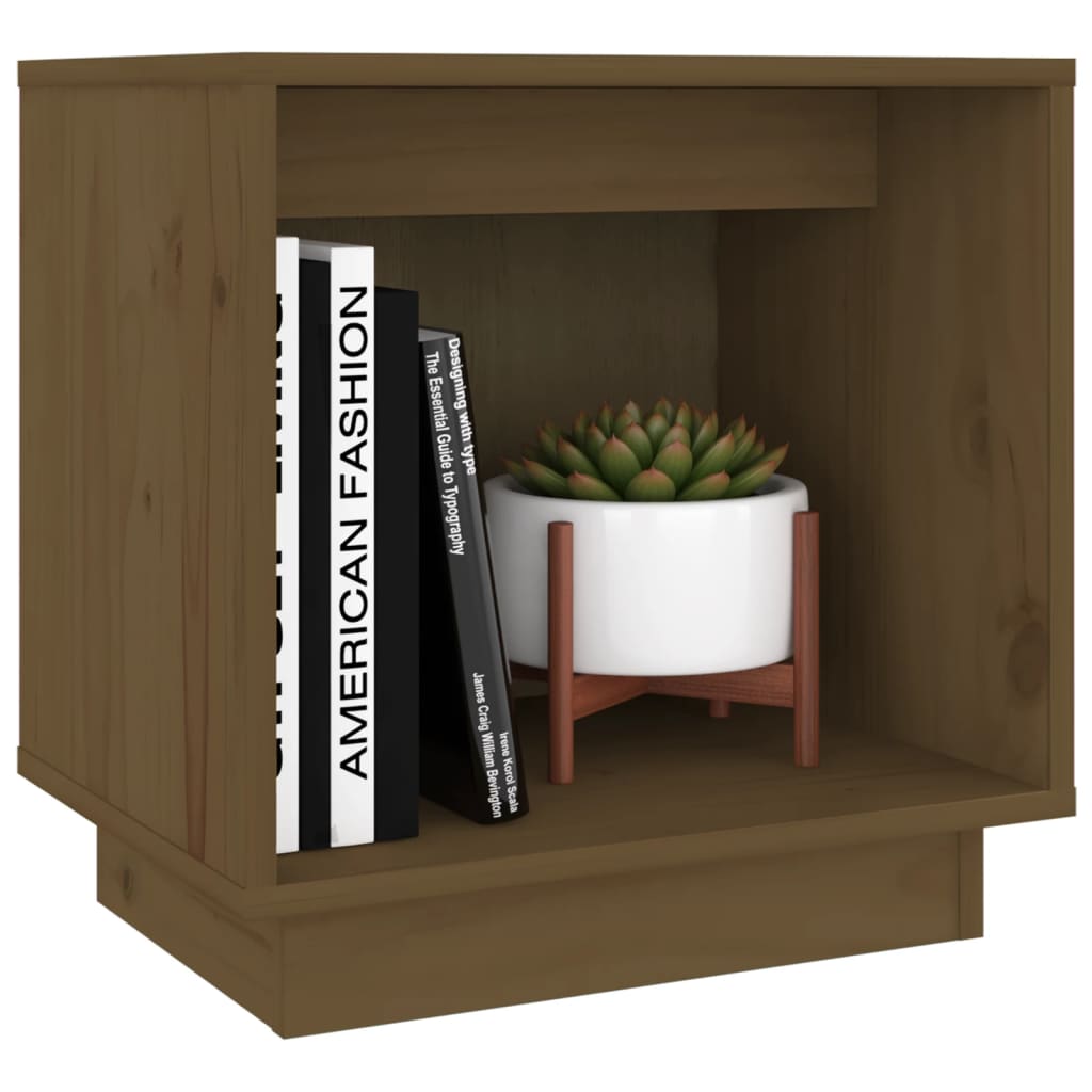 Mesita De Noche De Madera Maciza De Pino Marrón Miel 40x30x40cm_1