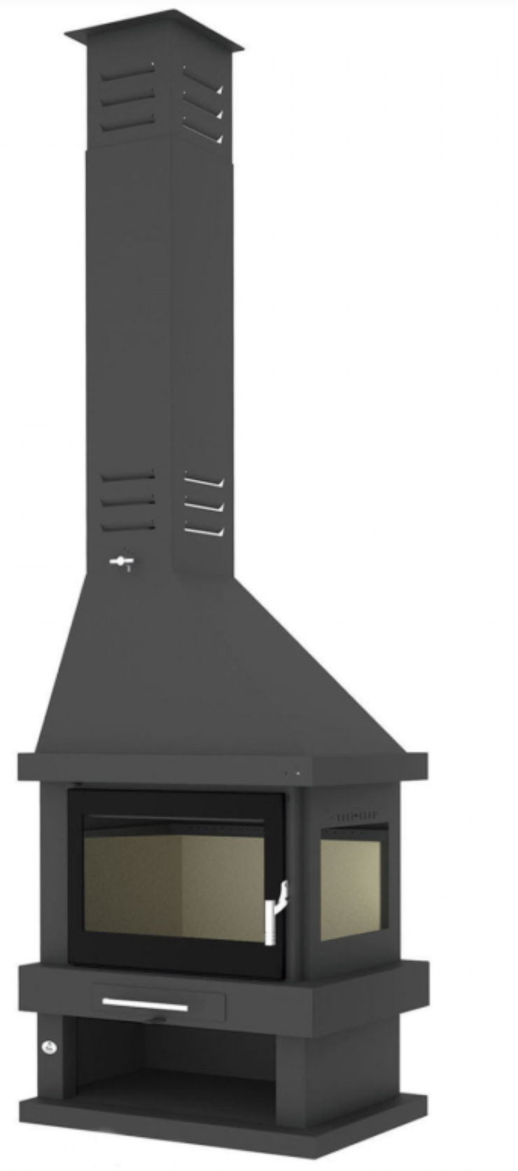 BRICOSOL Chimenea Leña 2 Caras FM Modelo C-302 Dk interior Vermiculita, Cristal Serigrafiado en Puerta_1