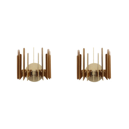 Aplique De Pared, Doble, Mdf , Nogal, 20x24x22, Casquillo E 27 Max 45 - 60_0