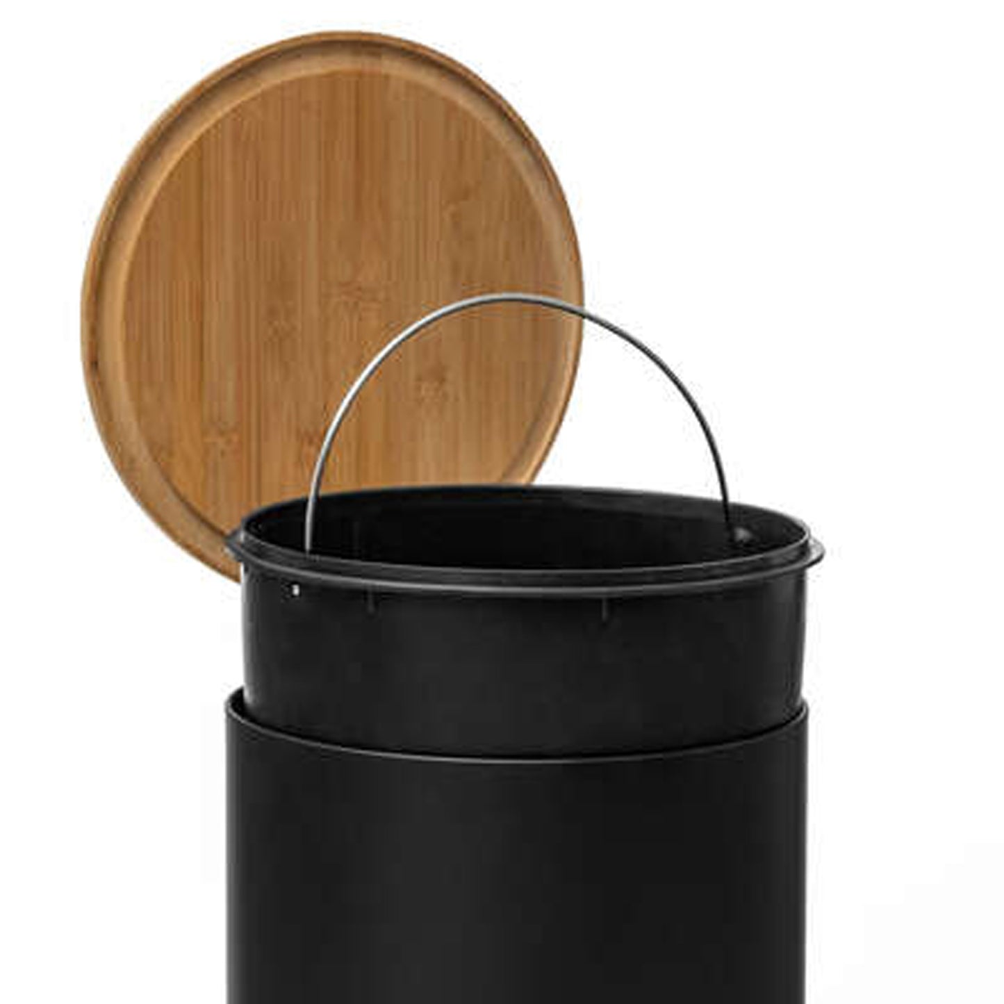 Cubo Pedal 20l Con Tapa De Bambú Negro_3