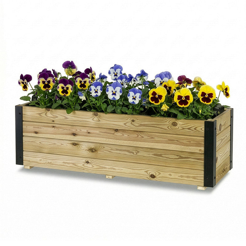 Jardinera De Madera Con Refuerzo De Aluminio 120x45x40 Cm Ghio Al Hortalia_0
