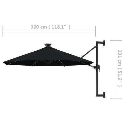 Vidaxl Sombrilla De Jardín De Pared Con Luces Led Negro 300 Cm_2