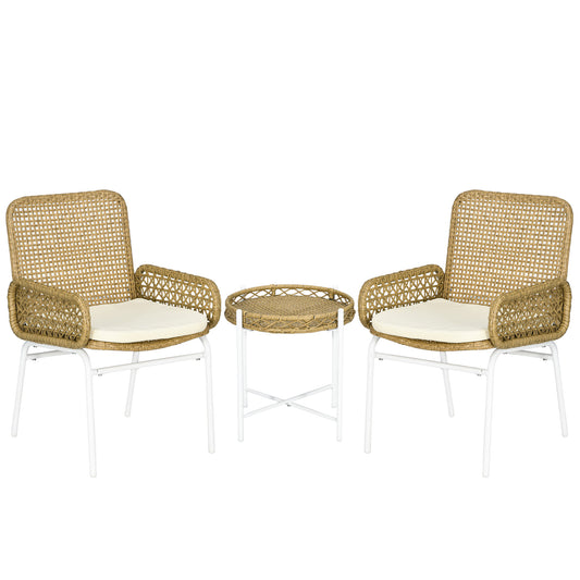 Outsunny Conjunto De Mesa Y Sillas De Jardín Exterior De 3 Piezas Natural_0