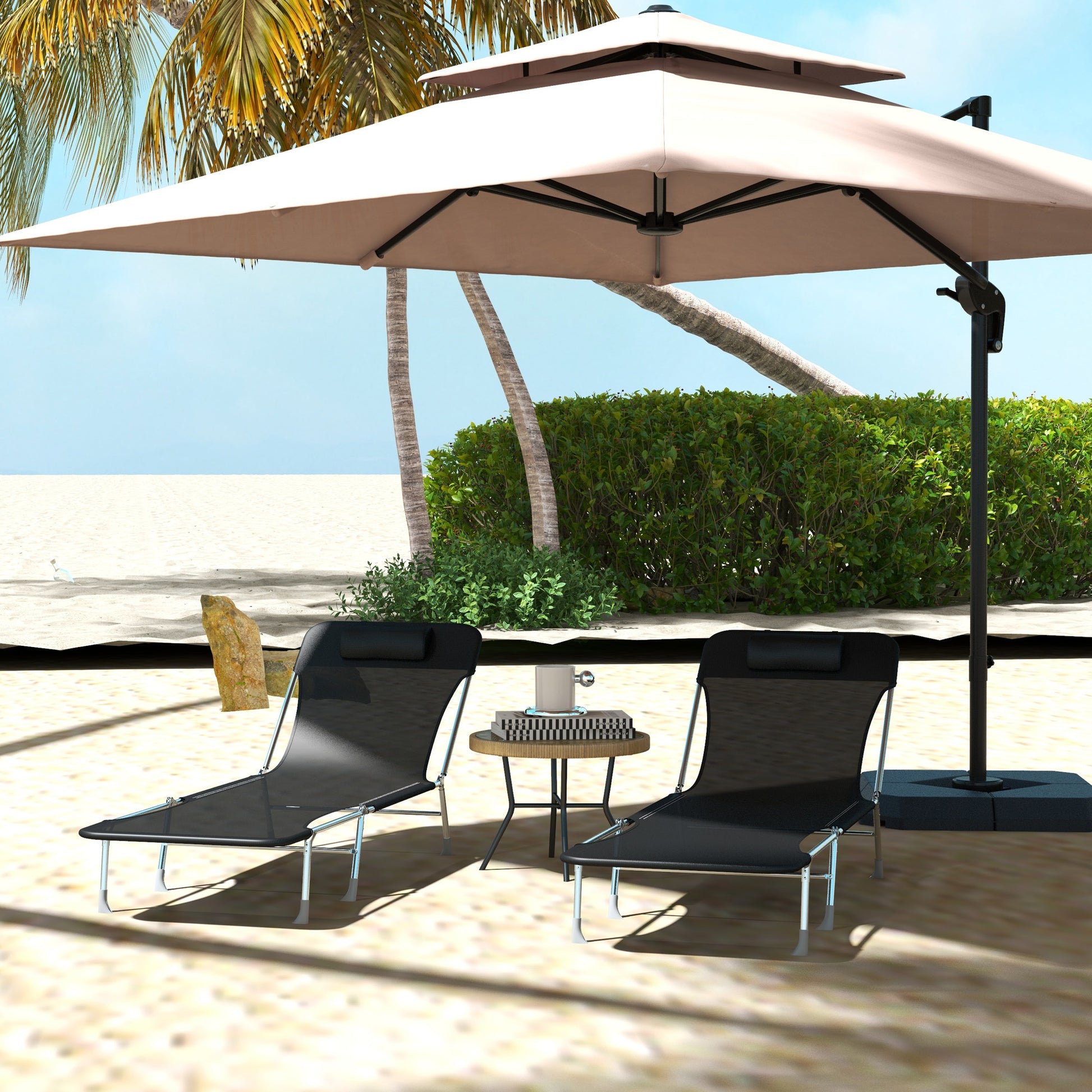 Outsunny Conjunto De 2 Tumbonas Plegables Y Reclinables 182x56x24,5 Cm Negro_1