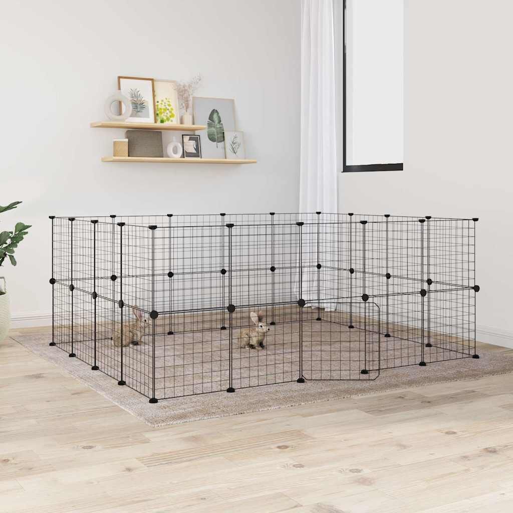 Vidaxl Jaula Para Mascotas De 36 Paneles Puerta Acero Negro 35x35 Cm_1