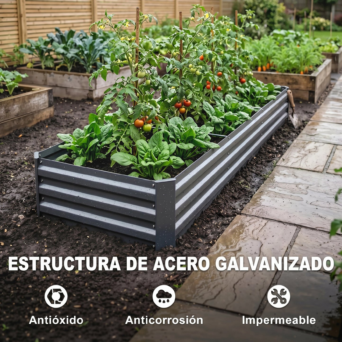 Outsunny Jardinera Exterior Grande Rectangular De Acero Galvanizado_4