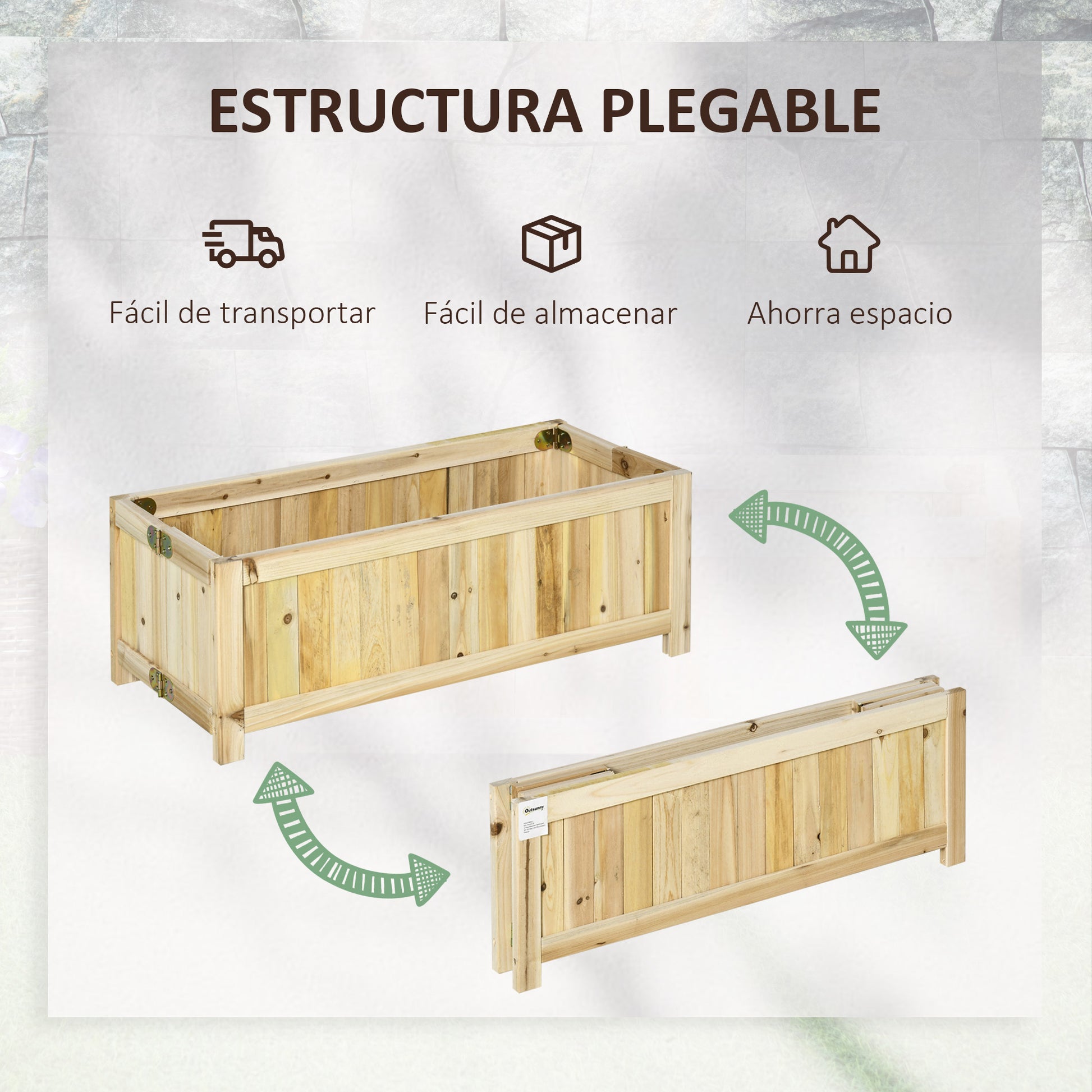Outsunny Jardinera De Madera Plegable Con 4 Patas 70x30x25 Cm Natural_3