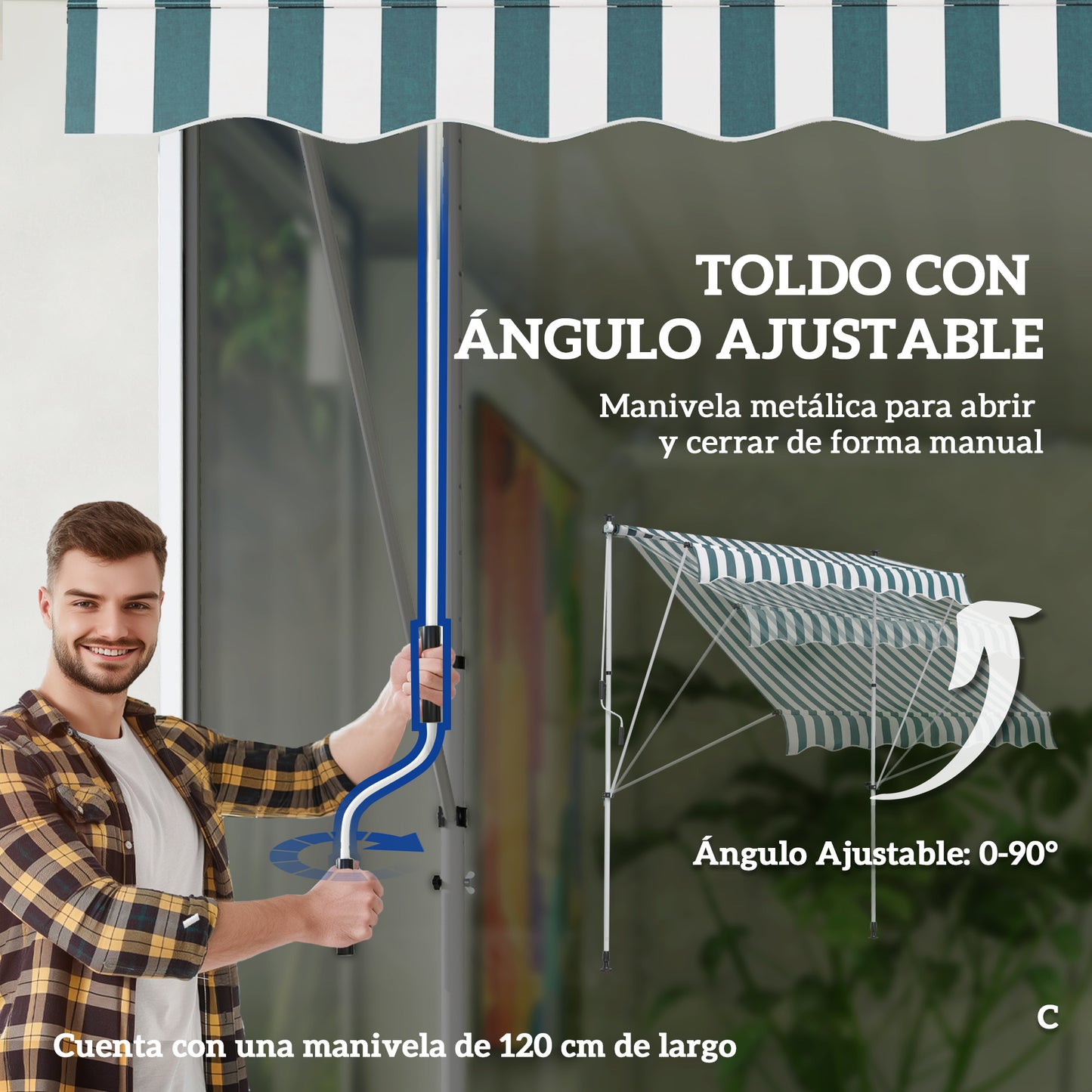 Outsunny Toldo Manual Retráctil Altura Ajustable Con Manivela 170-280 Cm_5