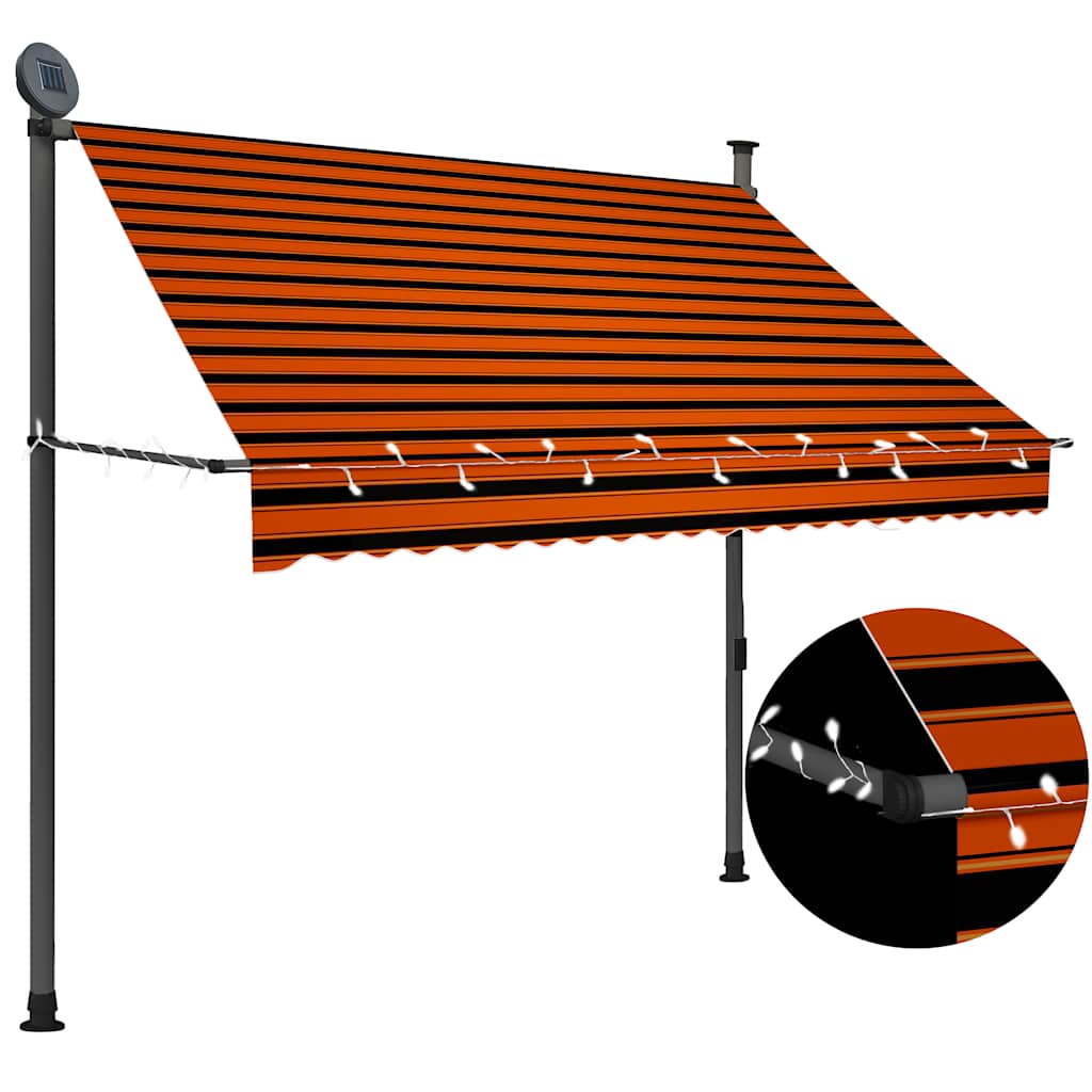 Toldo Manual Retráctil Con Led Naranja Y Marrón 200 Cm_1