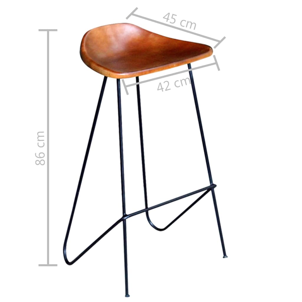 Taburetes De Cocina 6 Unidades Cuero Auténtico Marrón_3