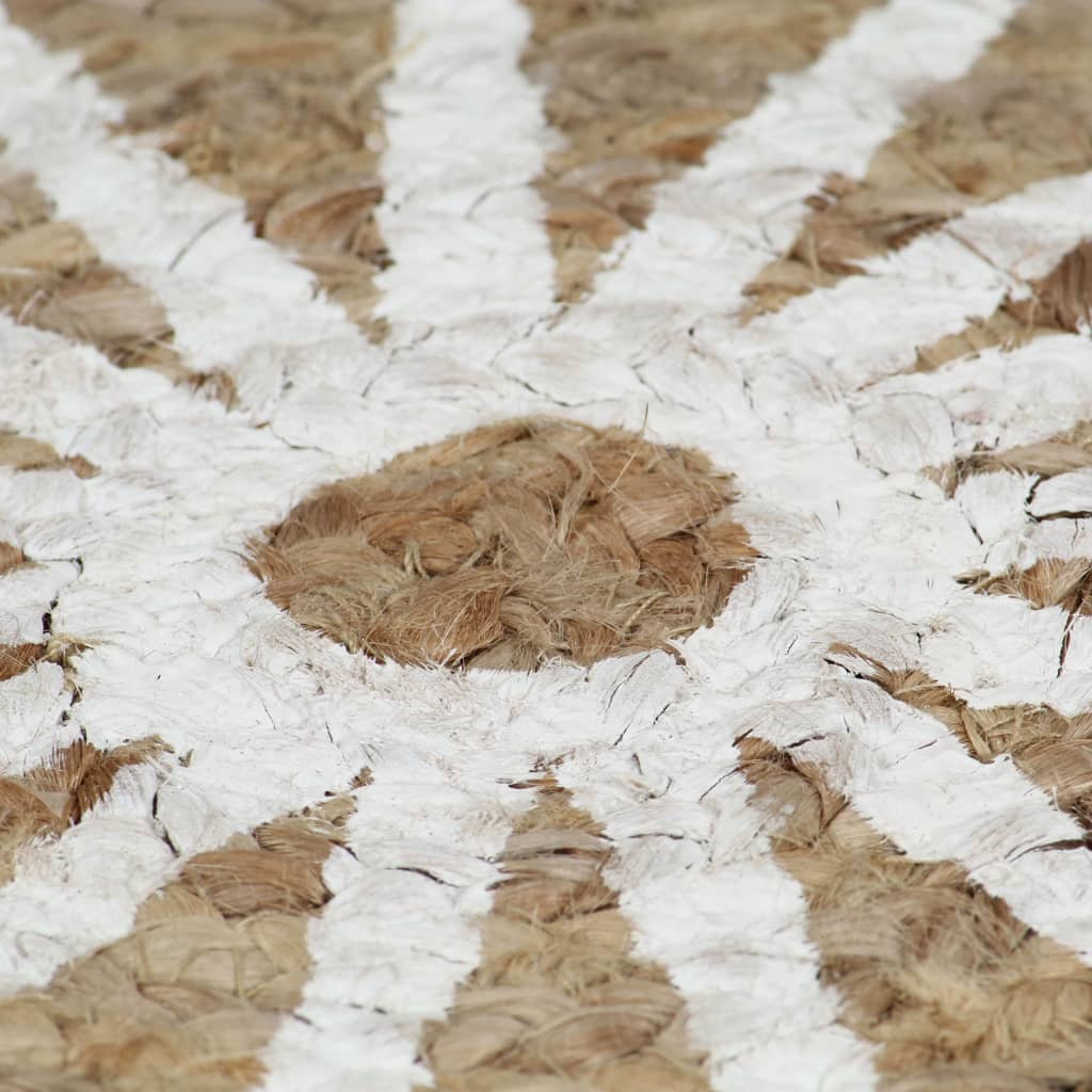 Alfombra De Yute Tejida A Mano Con Estampado Blanco 150 Cm / Vetonek_0