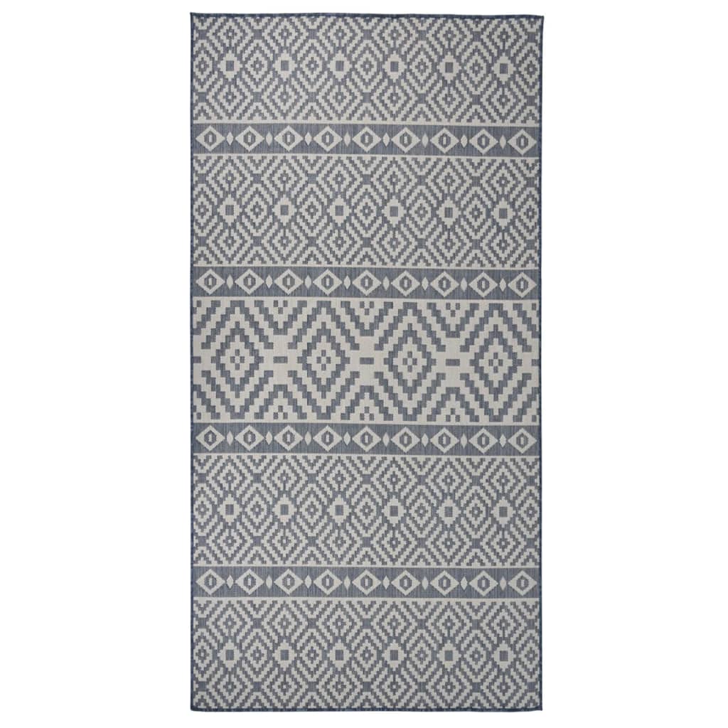 Alfombra De Exterior De Tejido Plano Rayas Azules 100x200 Cm_1