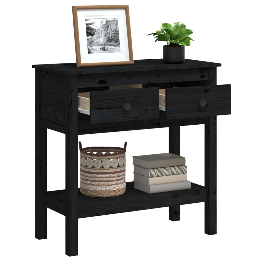 Mesa Consola De Madera Maciza De Pino Negro 75x35x75 Cm_3
