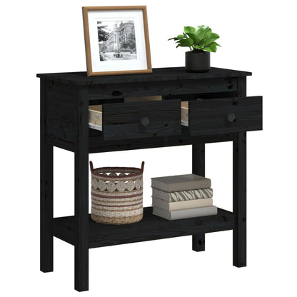 Mesa Consola De Madera Maciza De Pino Negro 75x35x75 Cm_3
