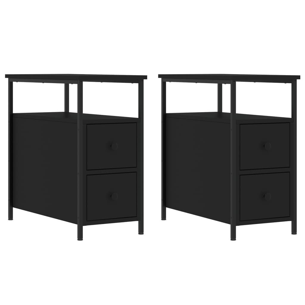 Mesitas De Noche 2 Uds Madera De Ingeniería Negra 30x60x60 Cm_0