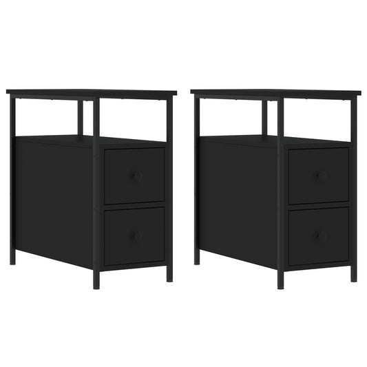 Mesitas De Noche 2 Uds Madera De Ingeniería Negra 30x60x60 Cm_0