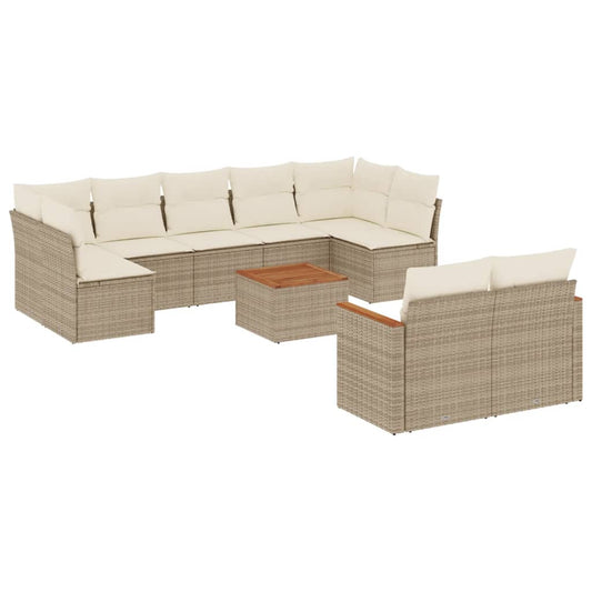 Juego De Sofás Jardín Con Cojines Beige 10 Pzas Ratán Sintético / Vetonek_0